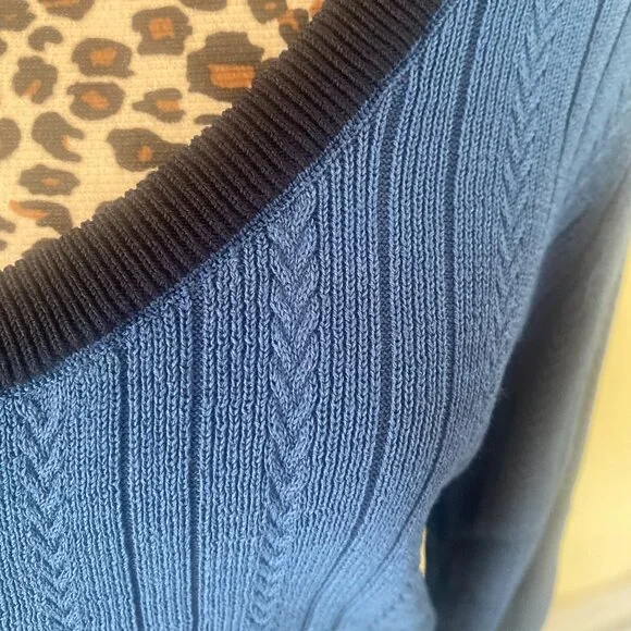 NWT Ann Taylor Women's XL Contrast Trim Scoop Neck Cardigan Blue Green Color L18 - Picture 4 of 4